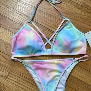 Plumeria Bikini Swimsuit - pastel tie dye